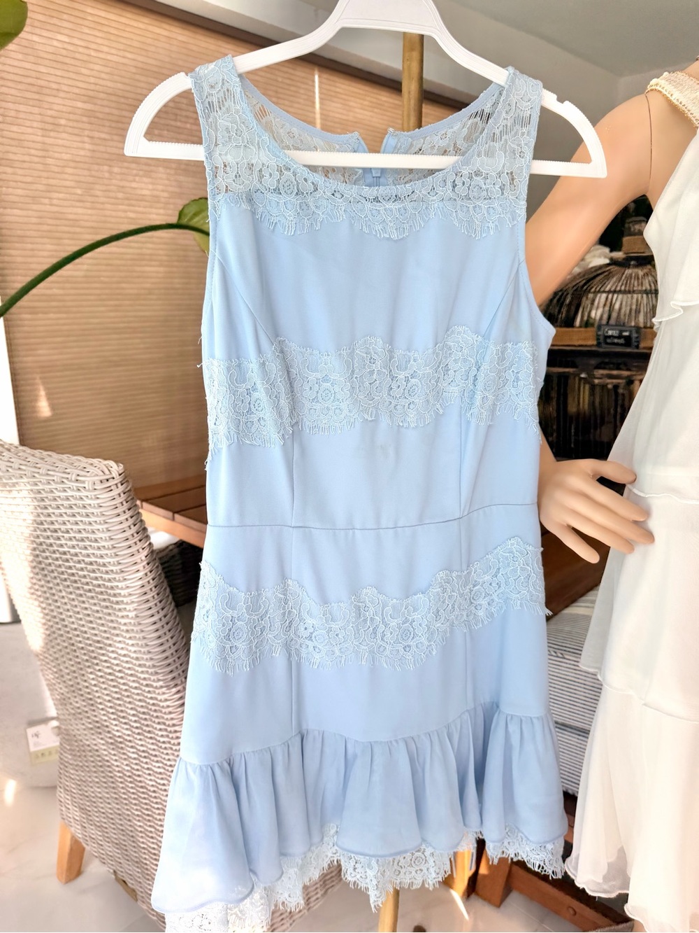 Minuet Petite Powder Blue Lace Trim Sundress